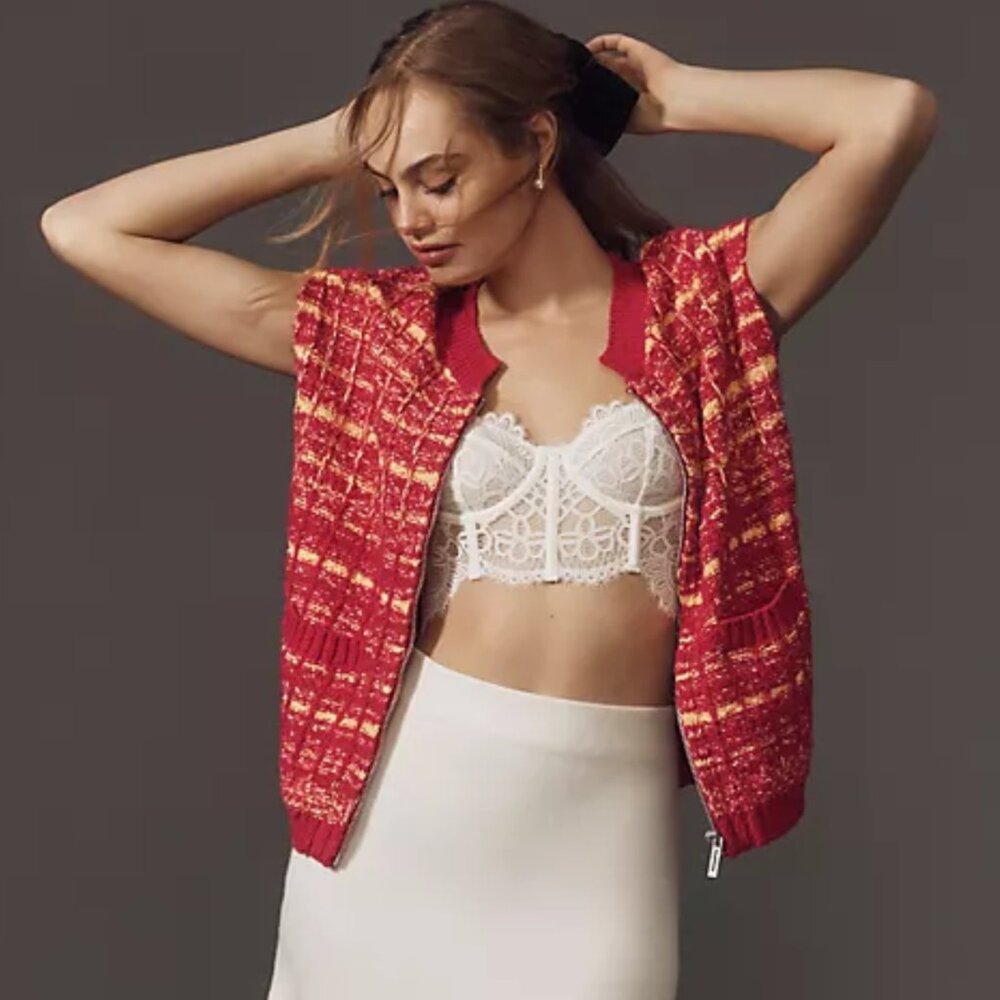 Maeve by Anthropologie Sleeveless Full Zip Tweed Sweater Vest Oversized S NWT